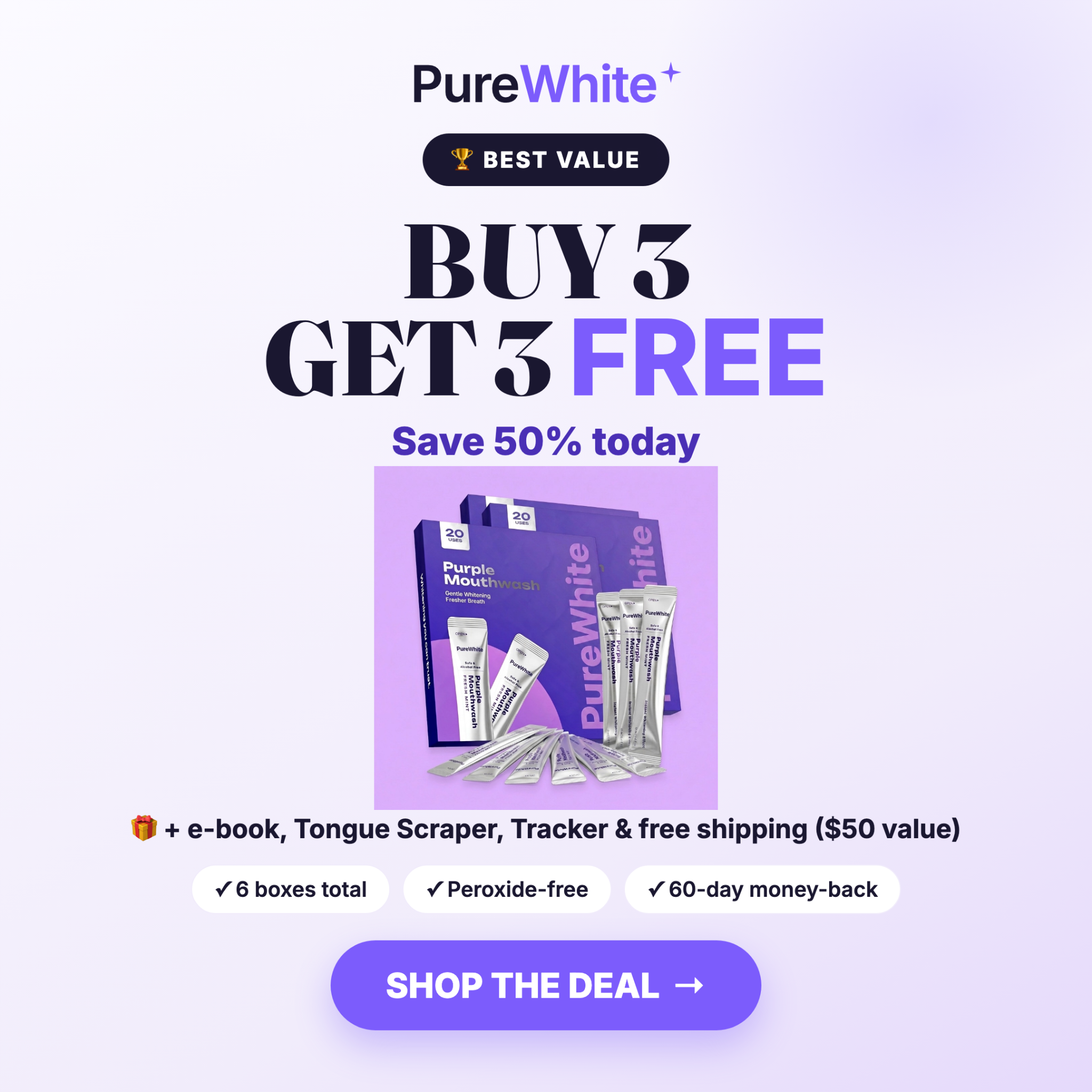 PureWhite Facebook ad: Yellow Teeth? Fix It In 30 Seconds