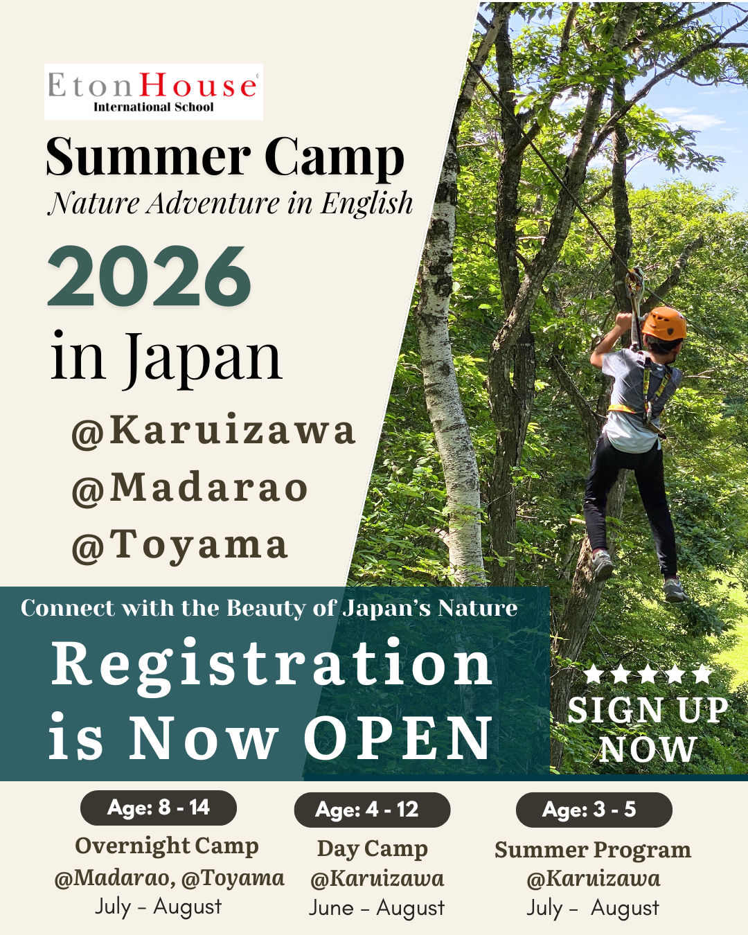 EtonHouse International School Japan Facebook ad: Trại hè tiếng Anh giữa thiên nhiên Nhật…
