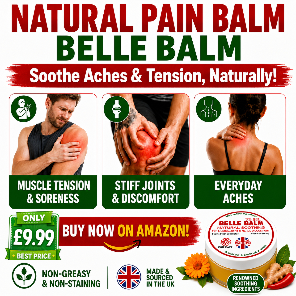 Belle Blume Ltd Facebook ad: Belle Balm All-Natural Pain Relief | Non-Greasy…