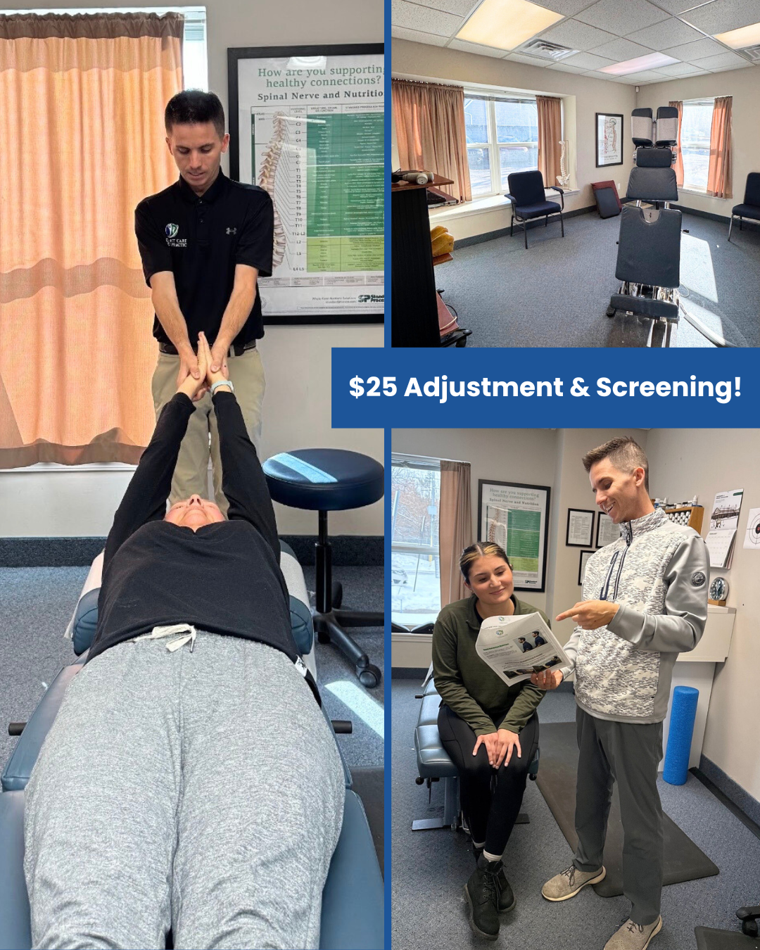 Correct Care Family Chiropractic Facebook ad: $25 Adjustment & Screening!