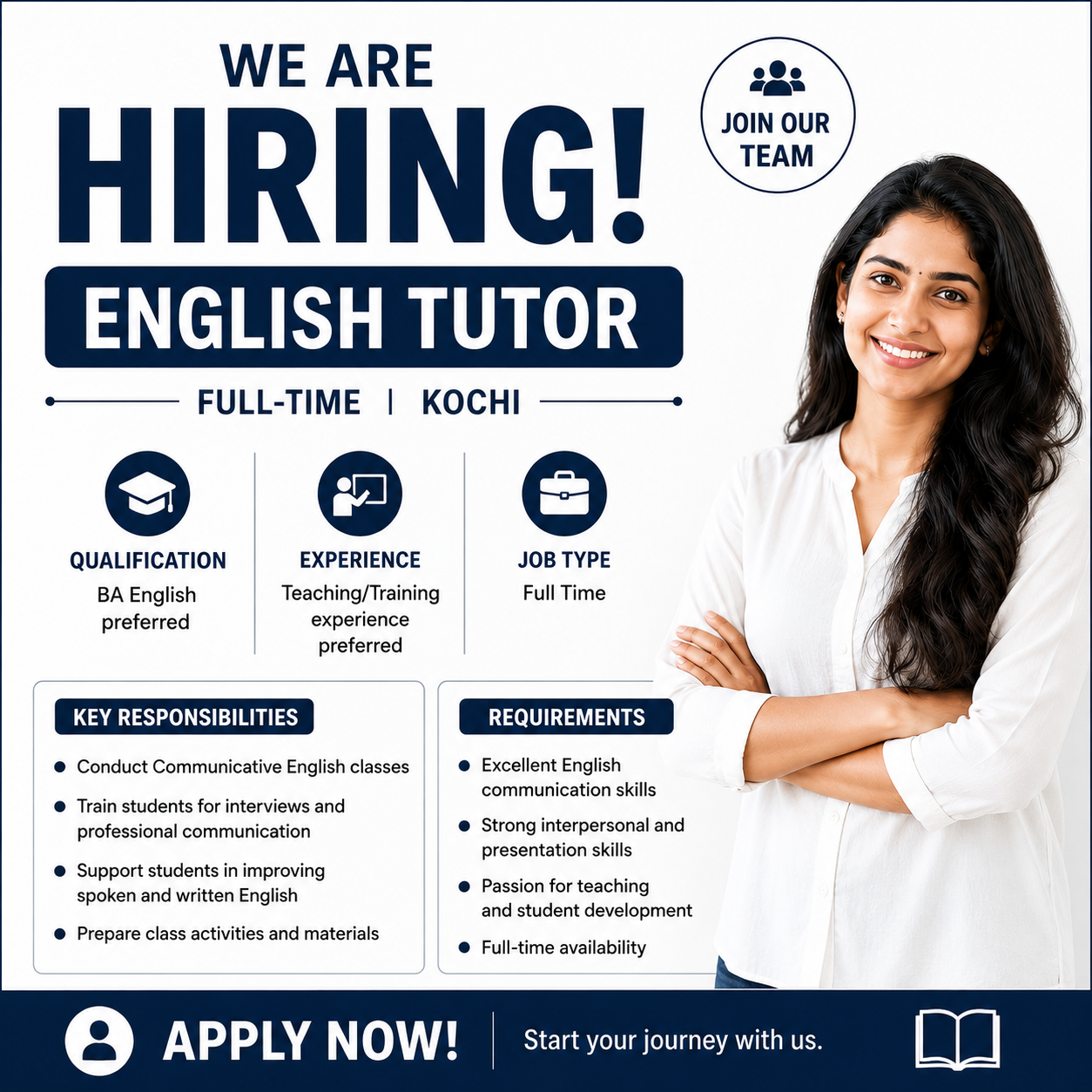 JOBS Facebook ad: Hiring English Tutor, Full Time, Kochi