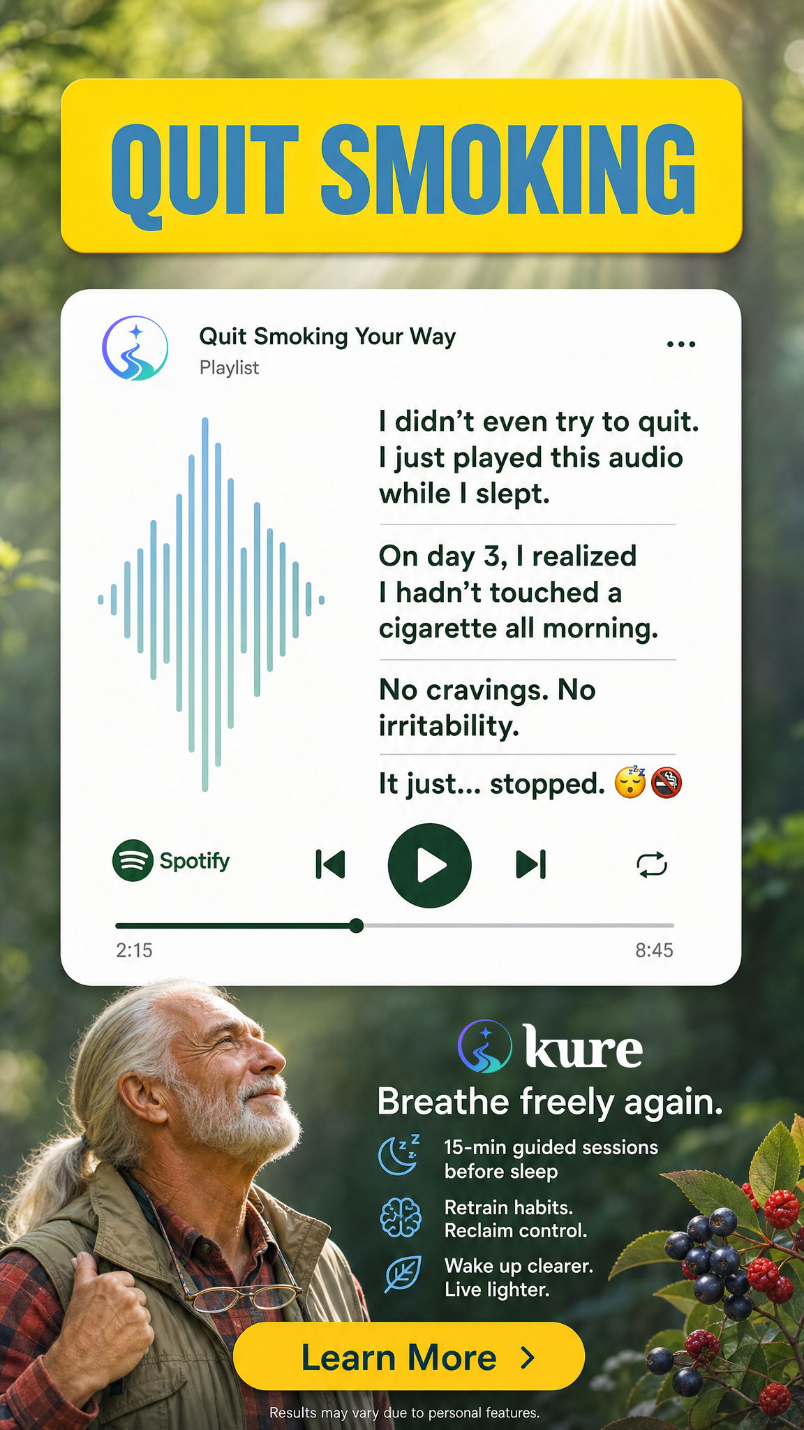 Hypnosis to Stop Smoking Facebook ad