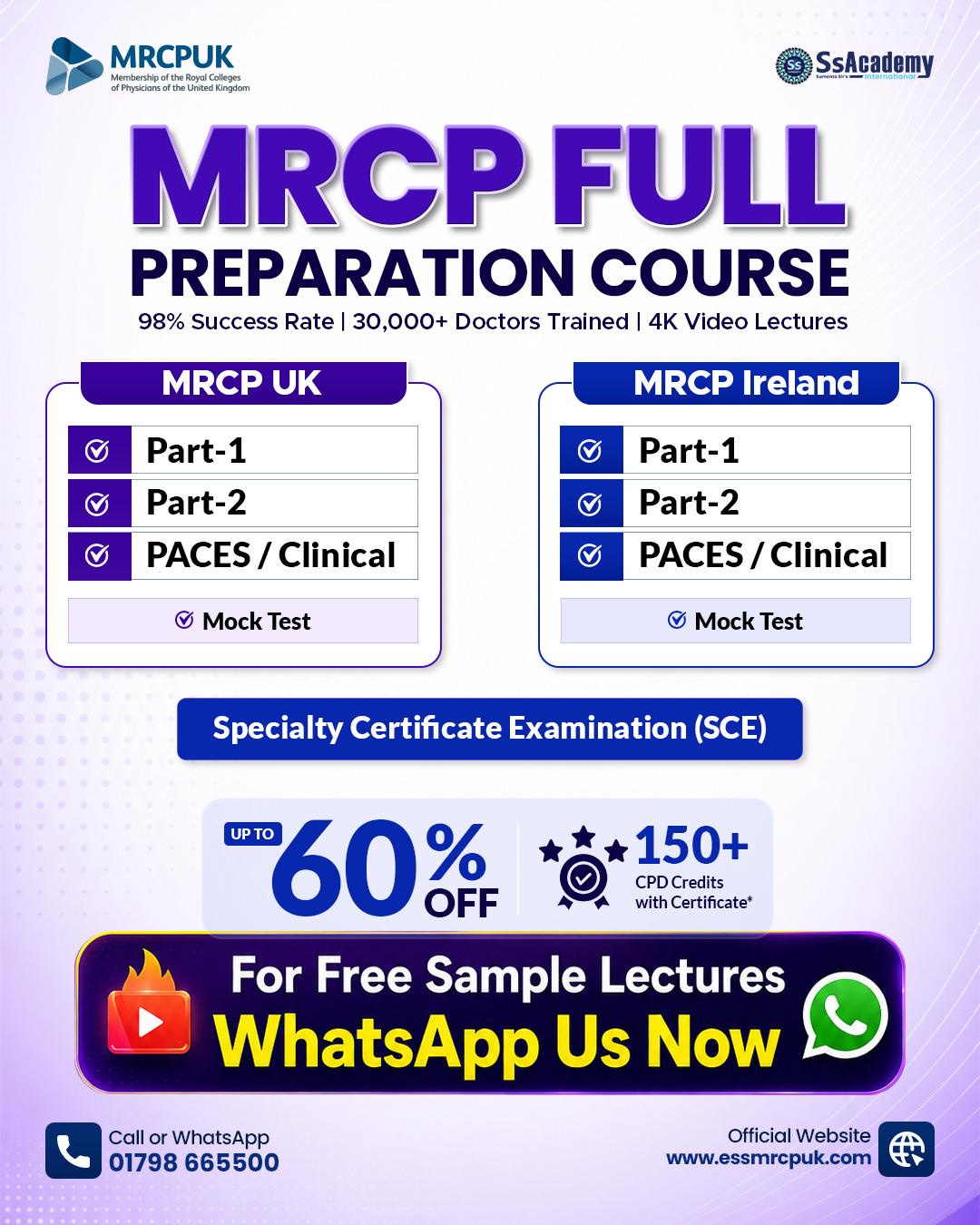 SsAcademy International Facebook ad: Message For Sample Lectures - MRCP Online Course