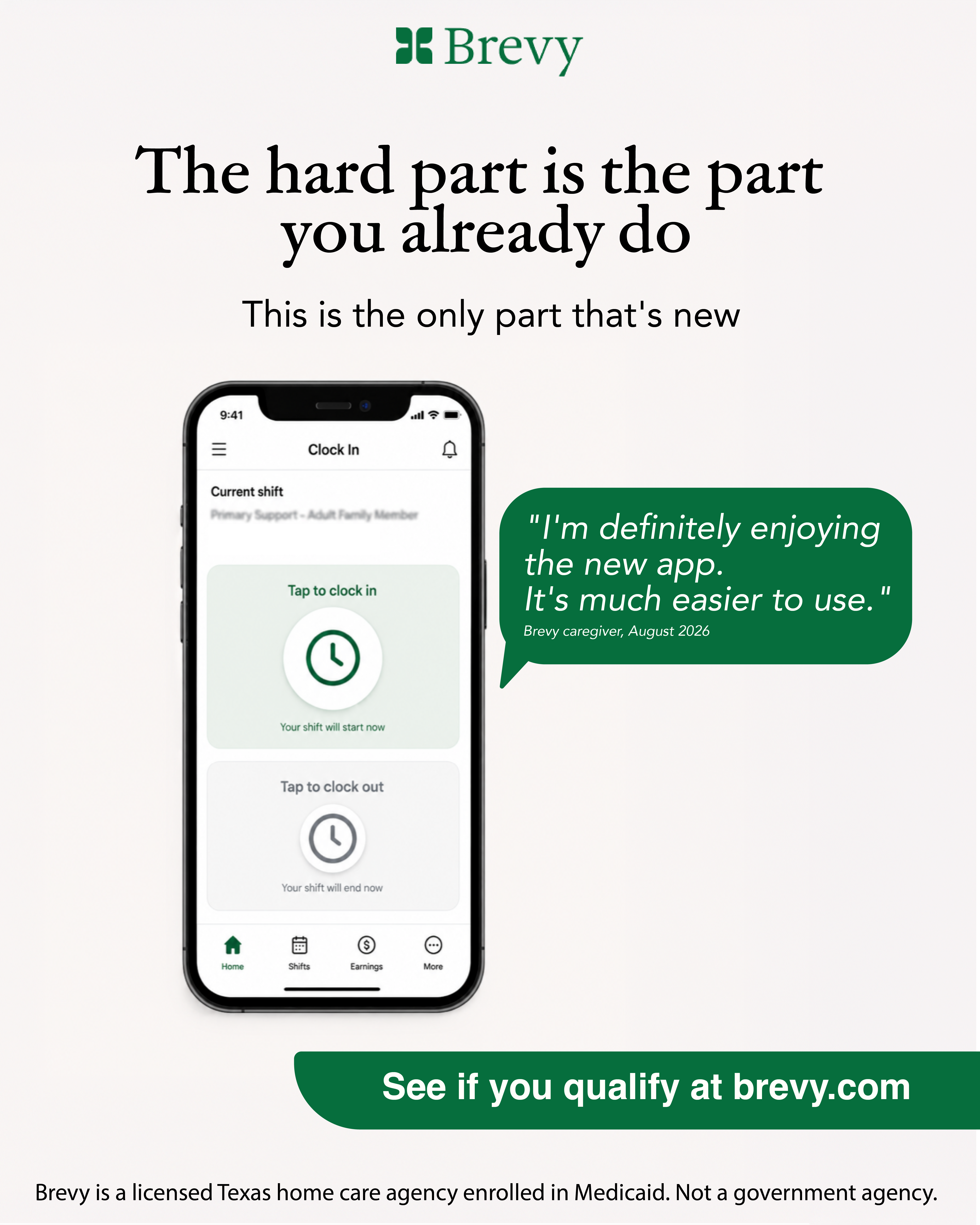 Brevy Care Facebook ad: Get paid for caring for your family at home