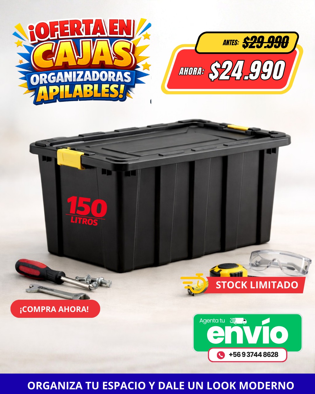 Deco Lombardía Facebook ad: ¡OFERTA FLASH! Cajas Organizadoras Apilables
