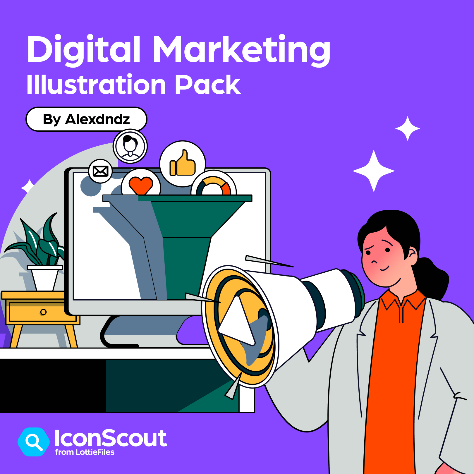 IconScout Facebook ad: Icons, 3D assets, and motion-seamlessly integrated with…