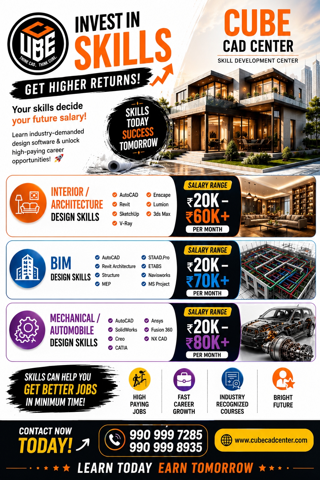 Cube Cad Center Facebook ad: Start your High-Paying Career with Cube CAD Center.