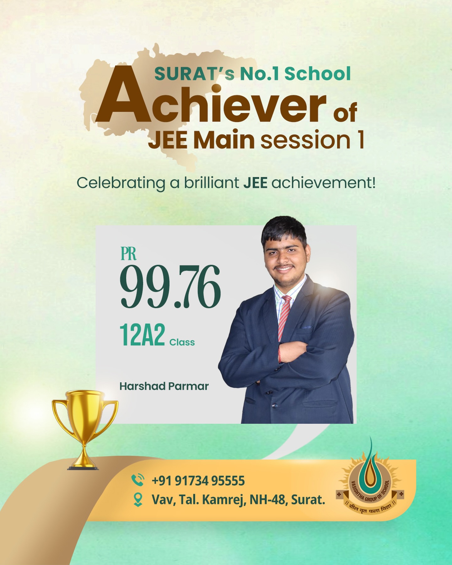 Shree Vasishtha Vidhyalaya CBSE Facebook ad: Congratulations to Harshad Parmar (Class 12A2) for securing…