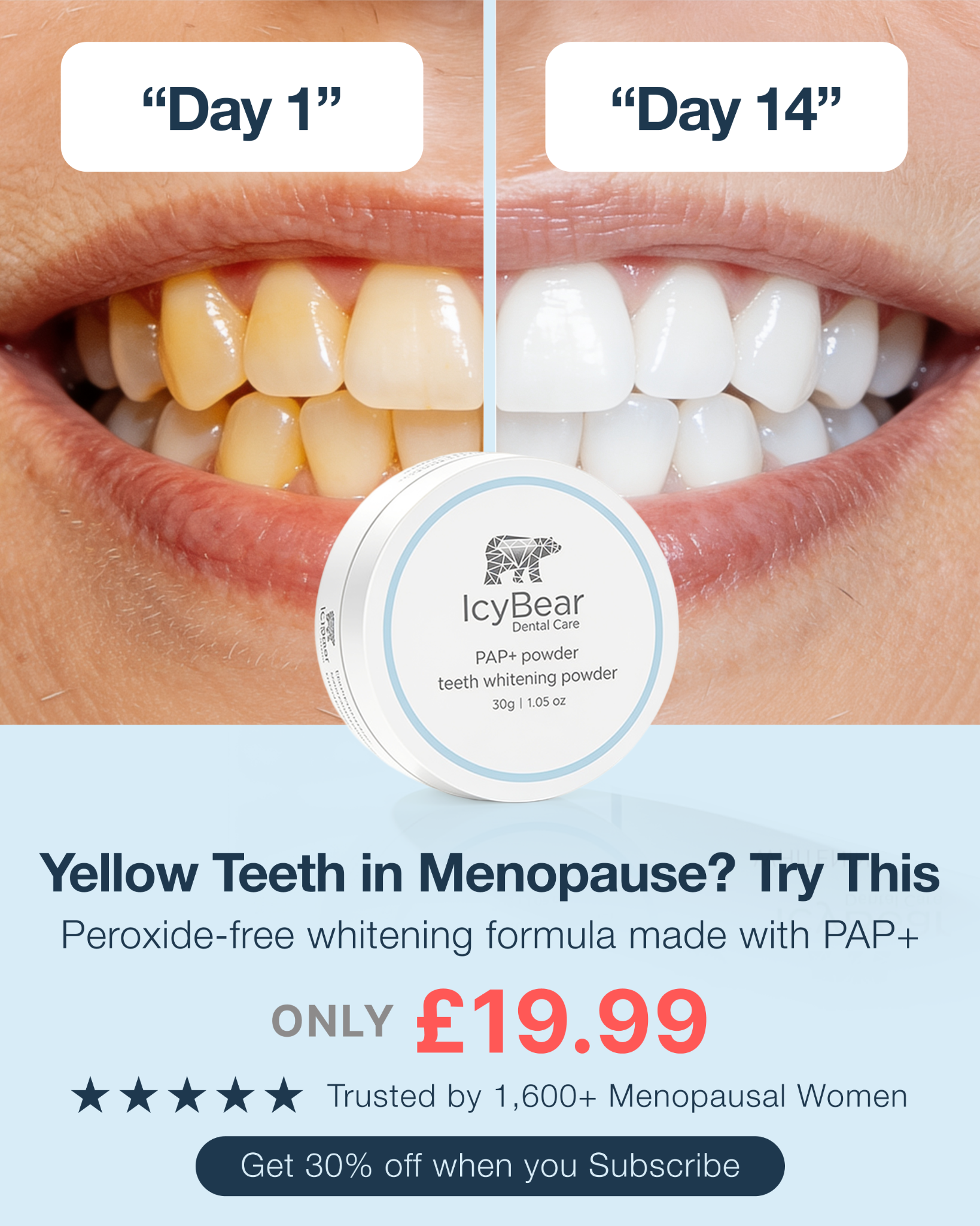 Dr Hanna Kinsella Facebook ad: Back in Stock. Whiter Teeth Fast.