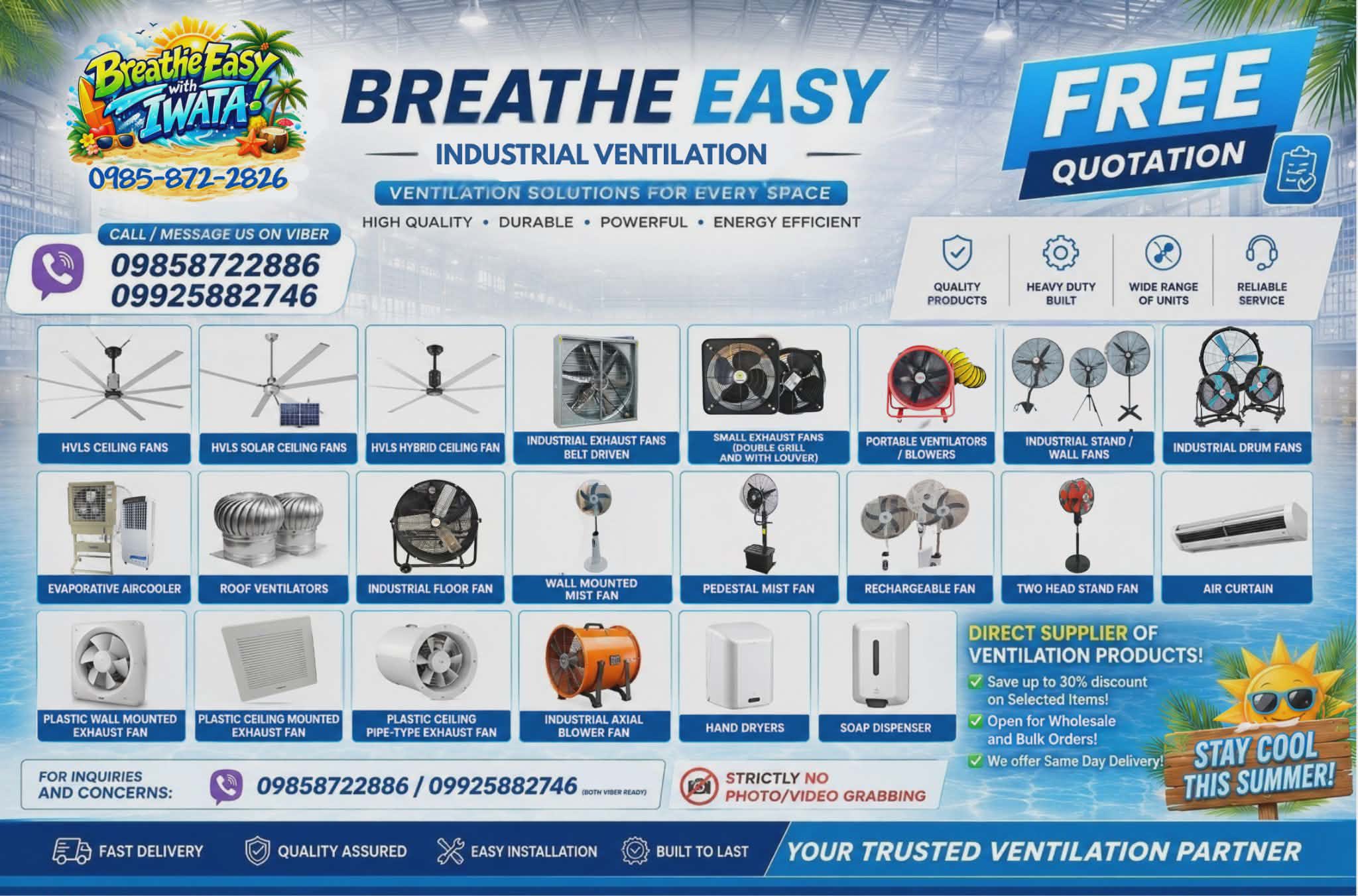 Breathe Easy with Iwata Facebook ad: Mainit sa warehouse, restaurant o work area?