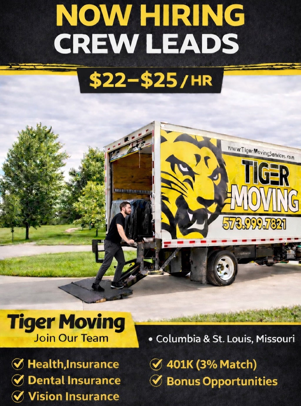 Tiger Moving Facebook ad: Moving Careers in Columbia, MO | Join Tiger Moving Services