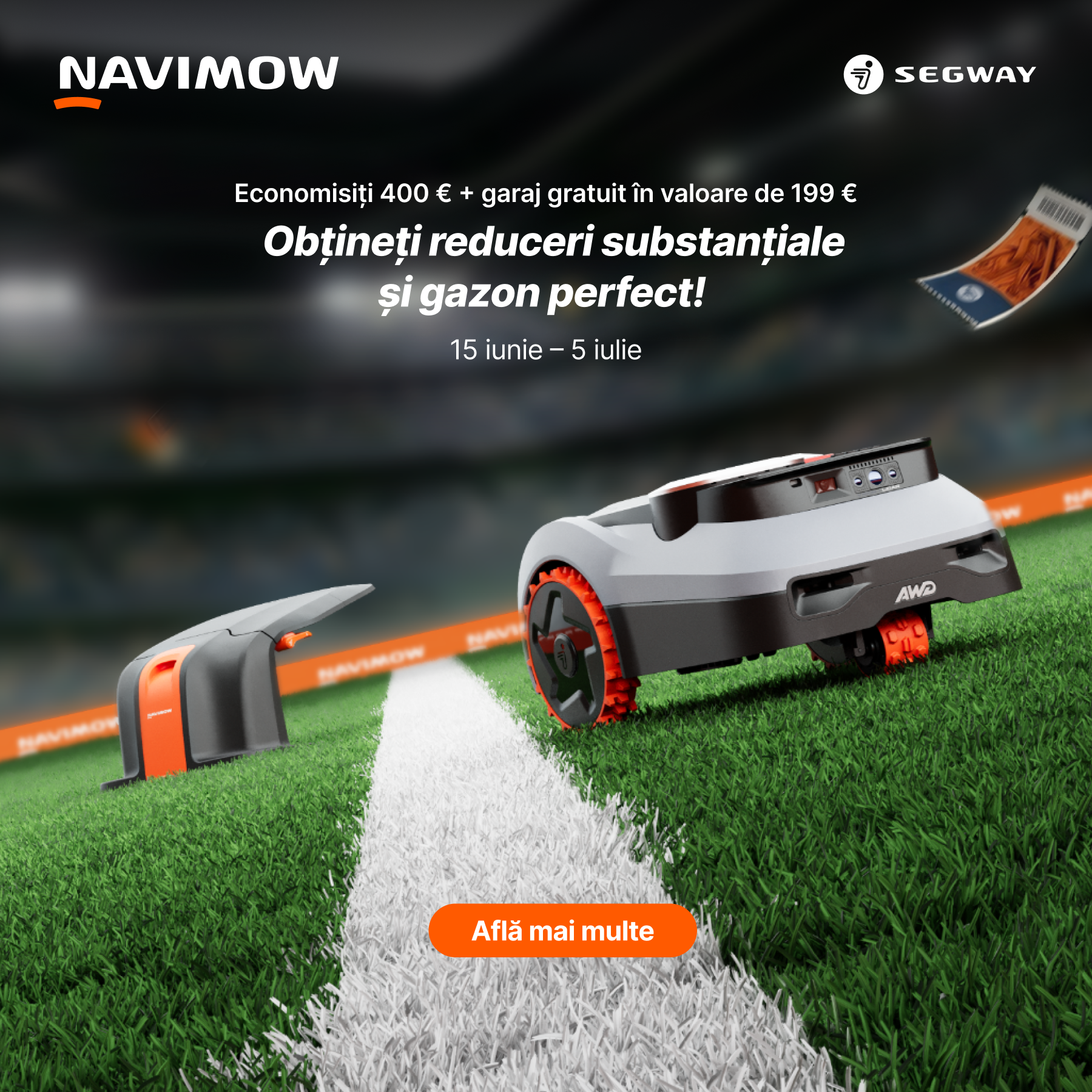 Segway Navimow Facebook ad: Misiune: gazon perfect.
