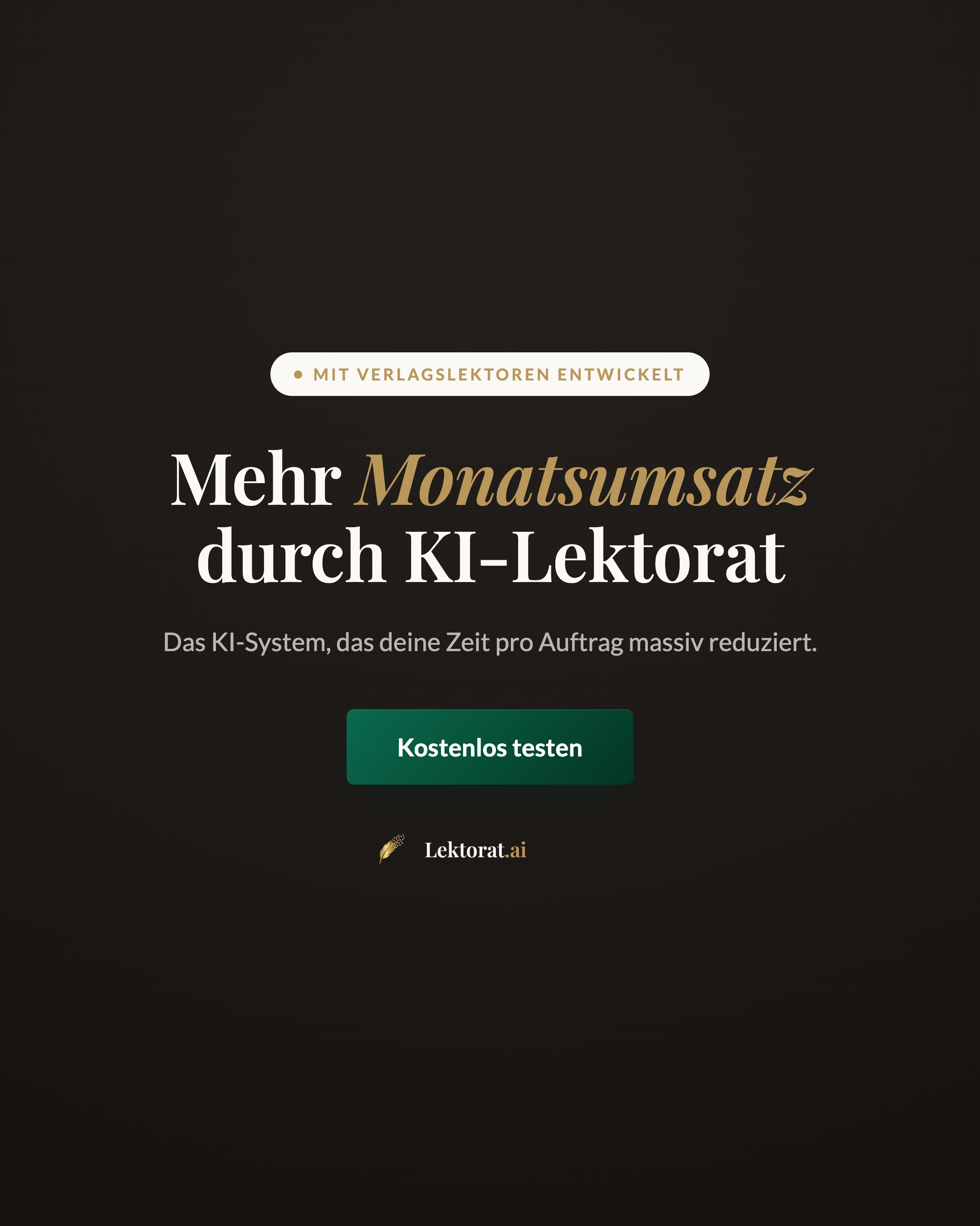 Lektorat.ai Facebook ad: Entwickelt mit Verlagslektoren. Jetzt erstmals für dich…