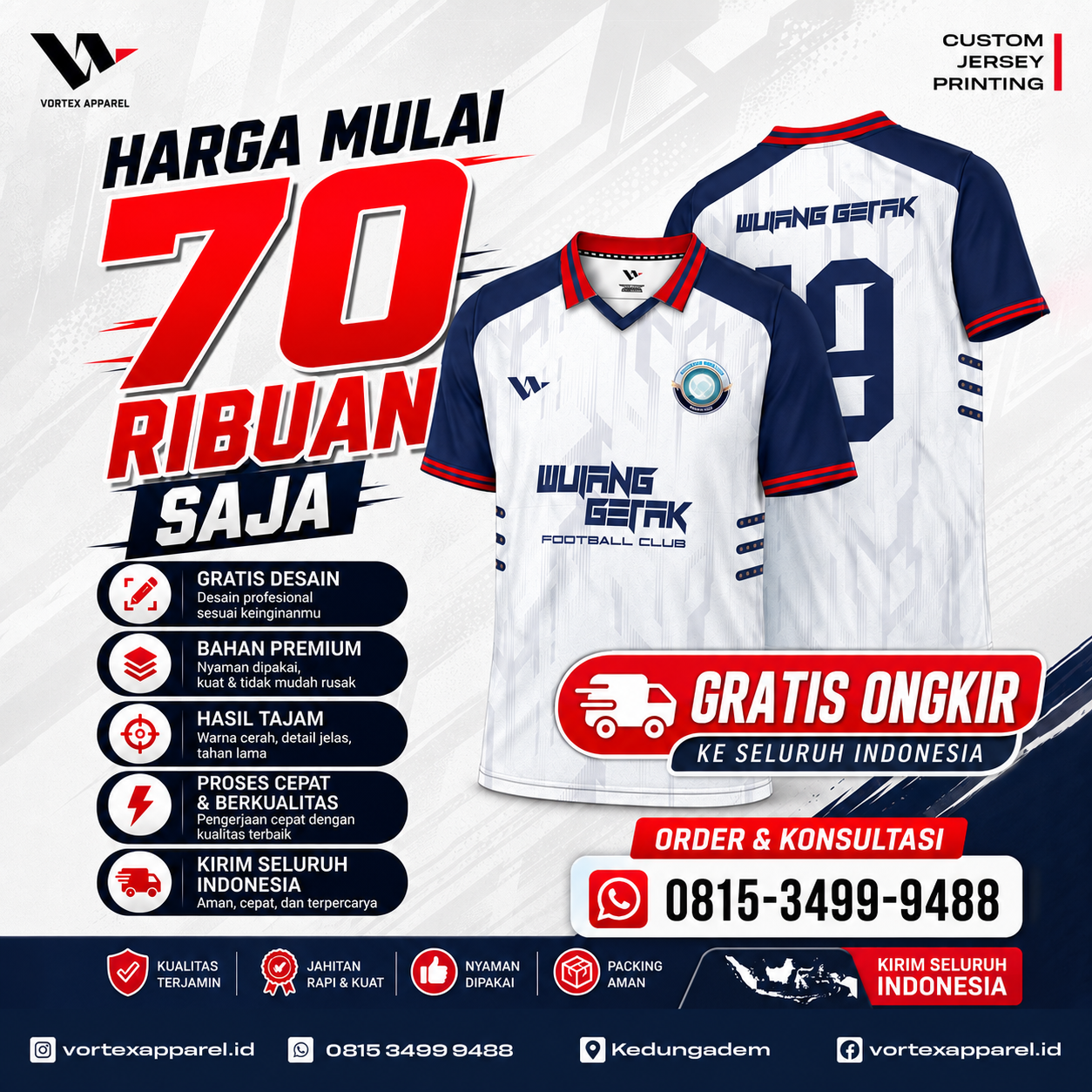 Vortex Apparel Facebook ad: Mau bikin jersey untuk tim, komunitas, sekolah, kantor…
