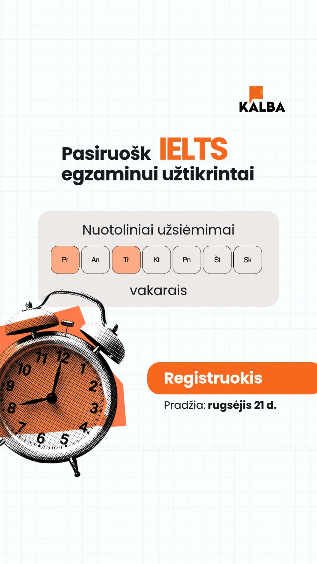 Kalba.Lt Facebook ad: IELTS kursai internetu, startas 09.21