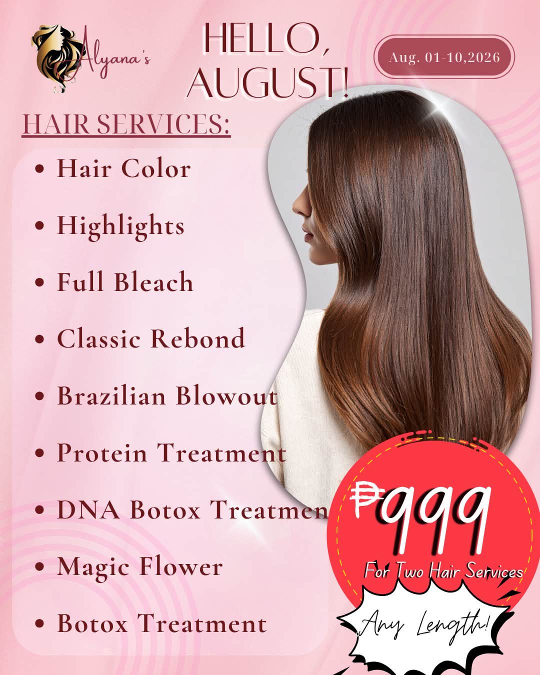 Camdas Alyana’s Salon Baguio Branch 4 Facebook ad: HELLO AUGUST