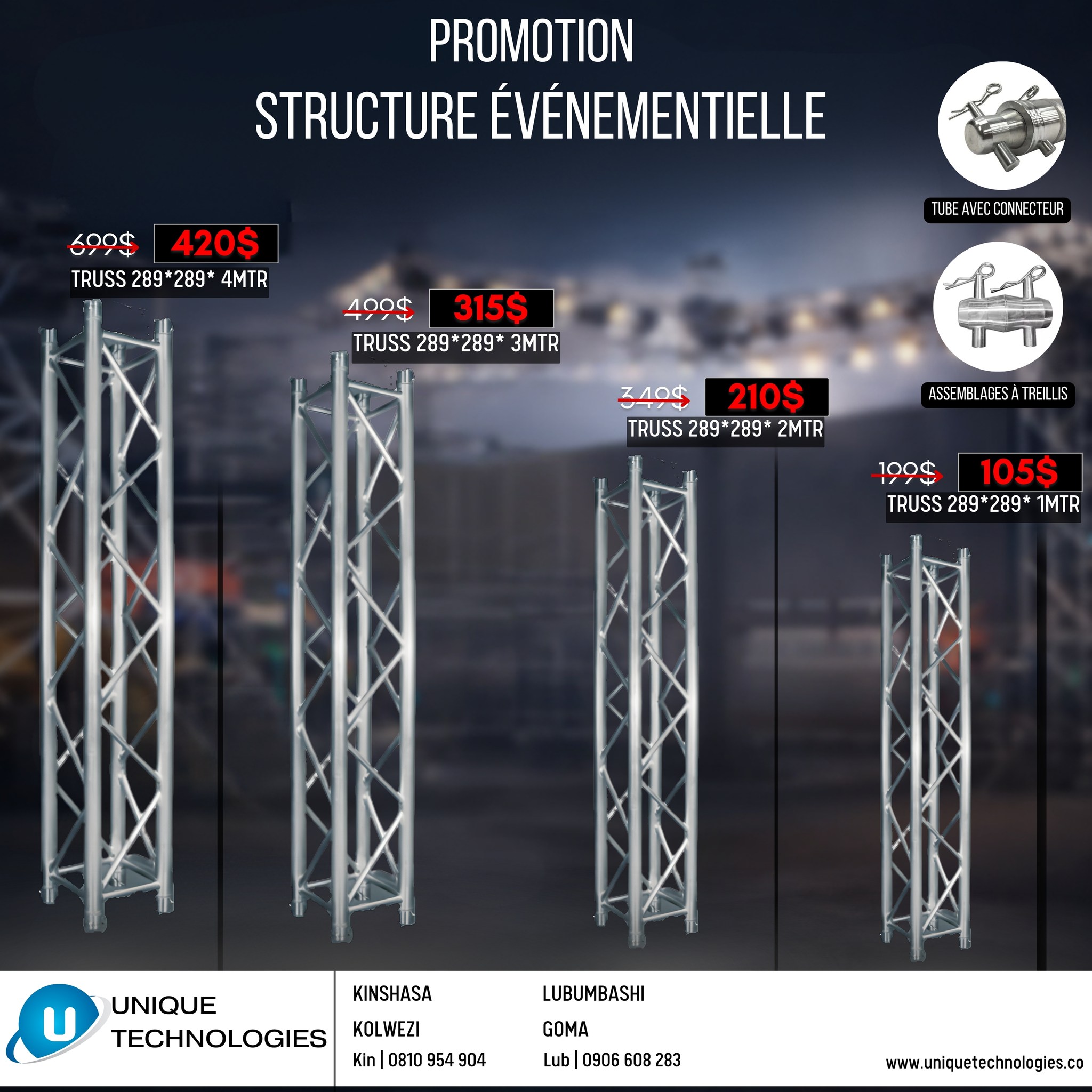 Unique Technologies Goma Facebook ad: Transformez chaque événement en une expérience inoubliable!