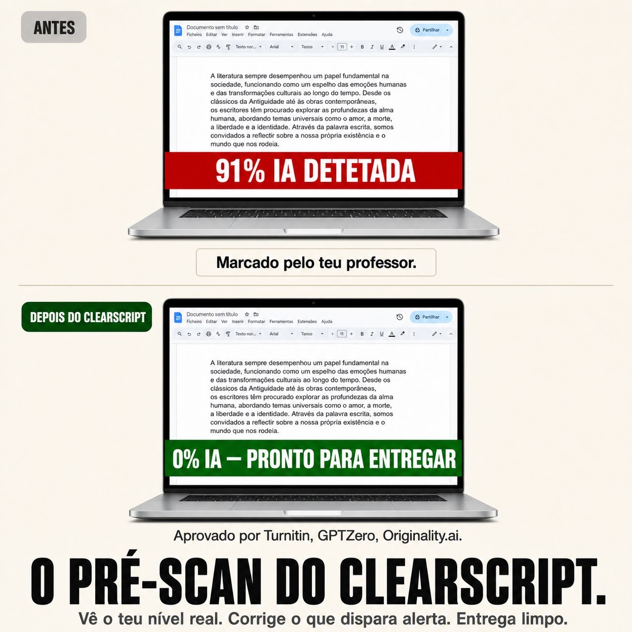 ClearSai Facebook ad: Verifica o teu ensaio antes do teu professor