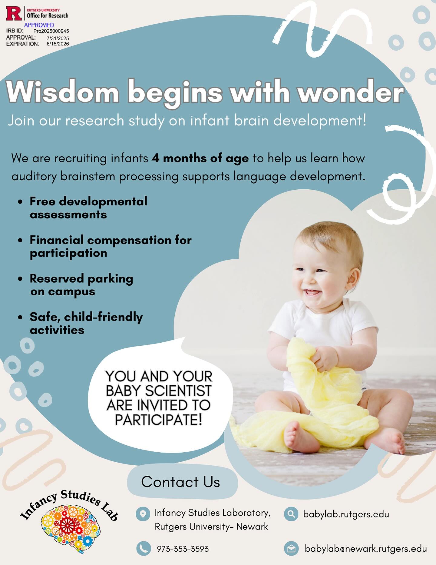 Infancy Studies Lab at Rutgers Newark Facebook ad: Rutgers Baby Scientist!