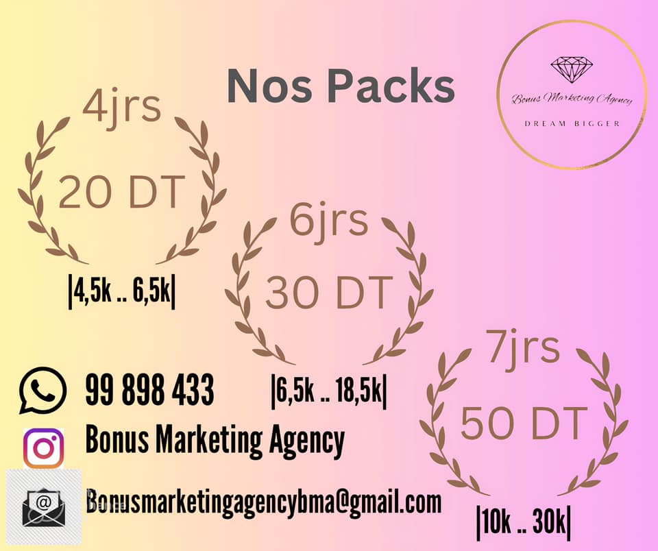 Bonus Marketing Agency Facebook ad: Sponsoring à partir du 20DT à 200DT