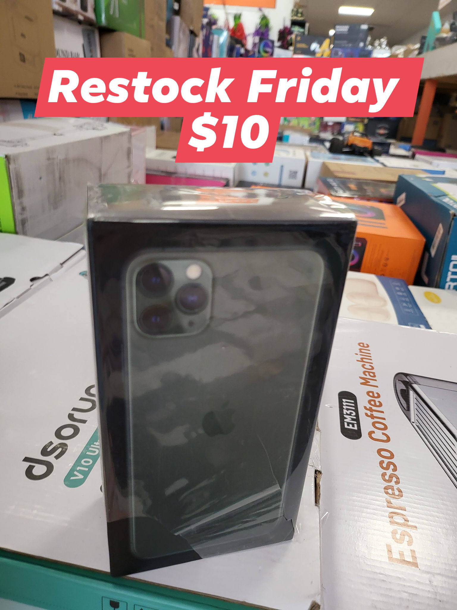 Crazy Deals Outlet Bin Store Facebook ad: FRIDAY RESTOCK IS HERE!