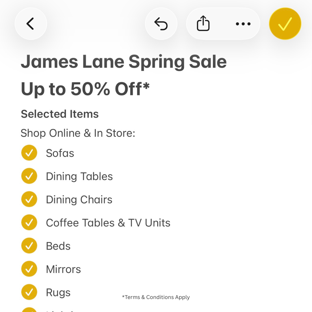 James Lane Facebook ad: Up to 50% Off Spring Sale