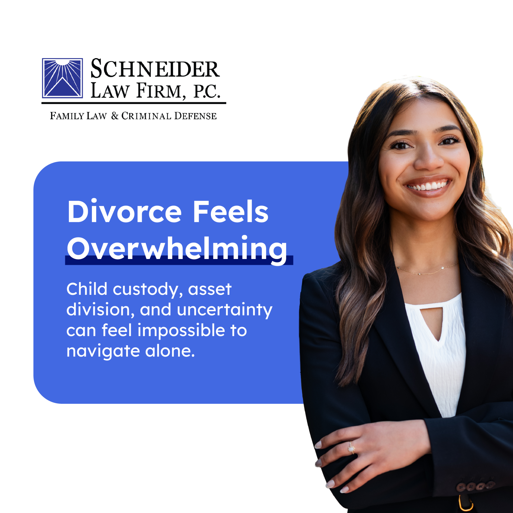Schneider Law Firm, P.C. Facebook ad: Get the strong, reliable defense you need.