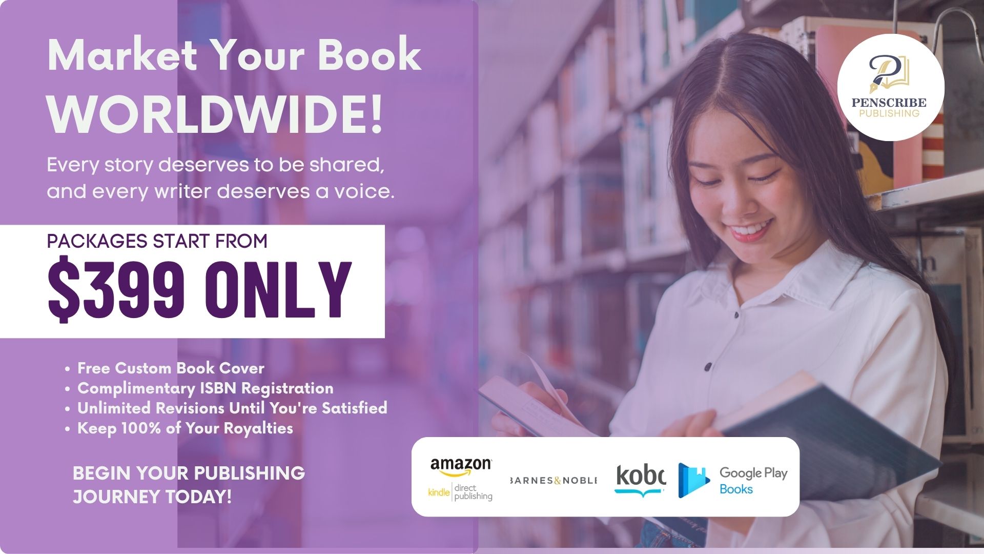 Penscribe Publishing Facebook ad: Book Marketing From $399