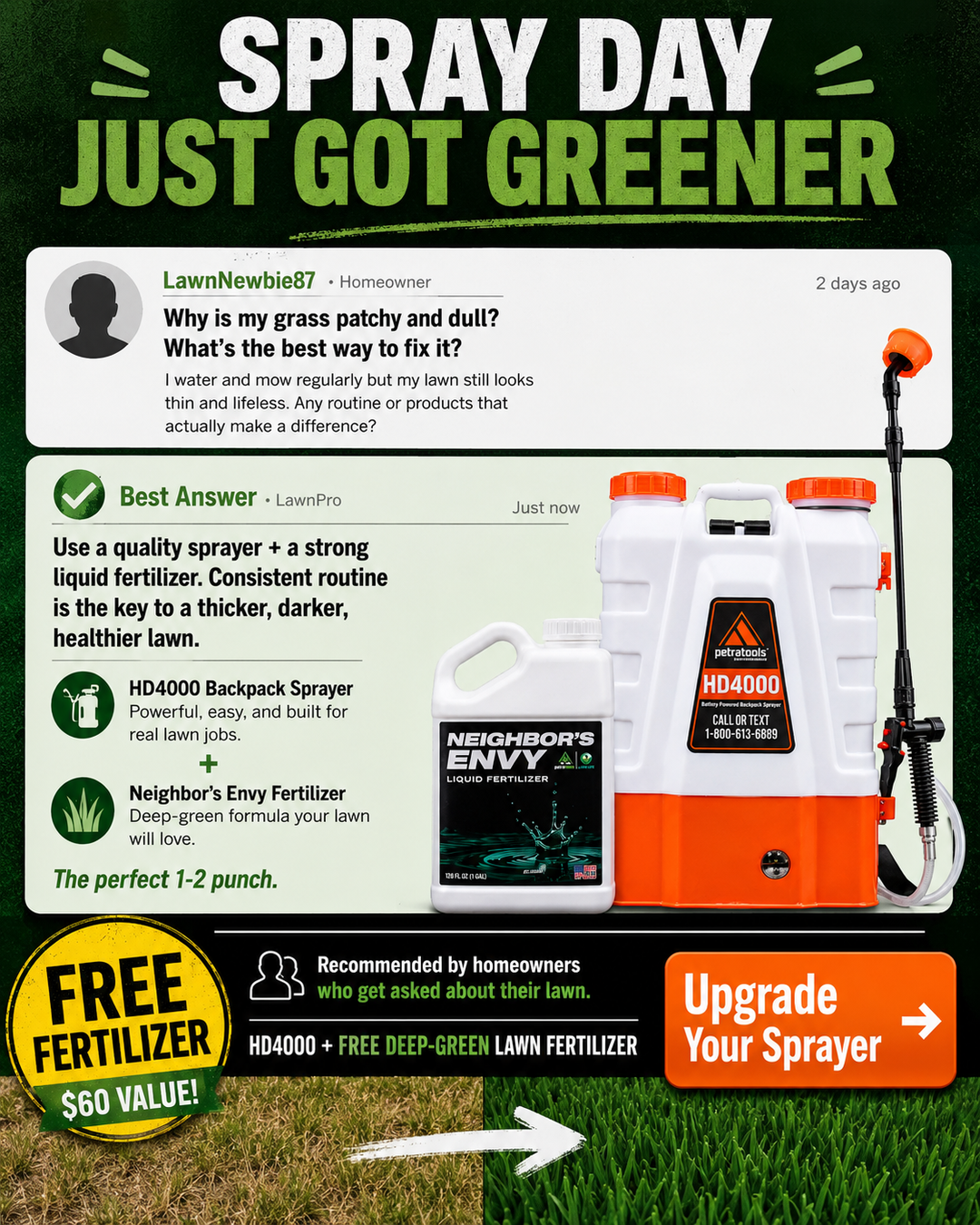 PetraTools Plus Facebook ad: Your Lawn Deserves the Best Start