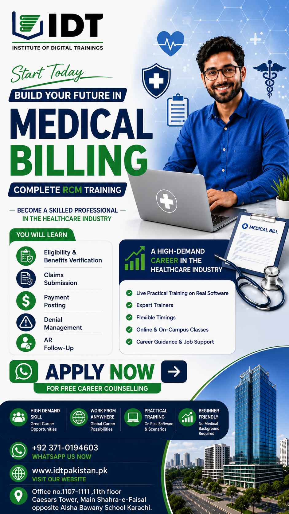 Institute of Digital Trainings Facebook ad: Work with US Healthcare Industry