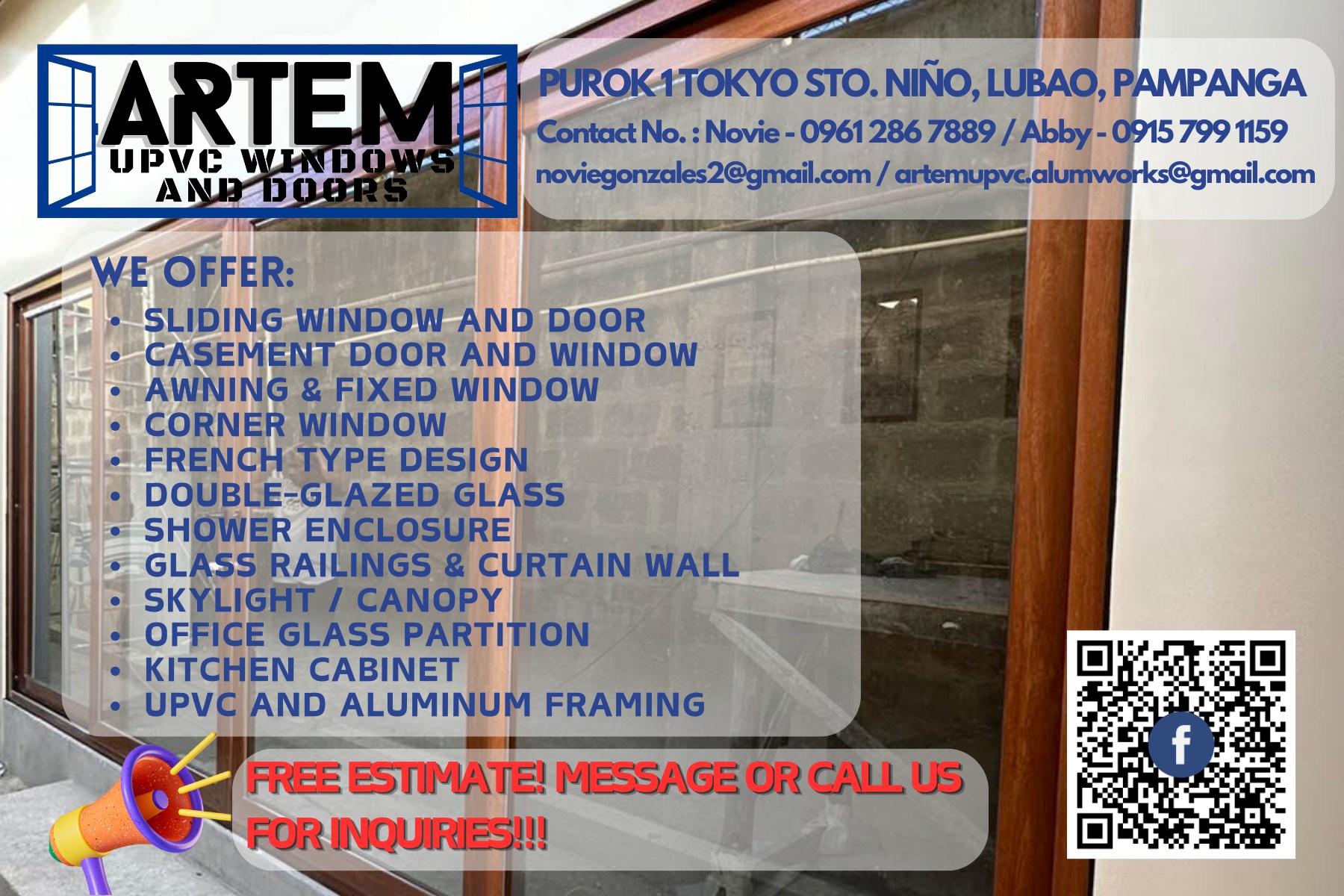 ARTEM UPVC Windows and Doors Facebook ad: uPVC sliding doors and windows.