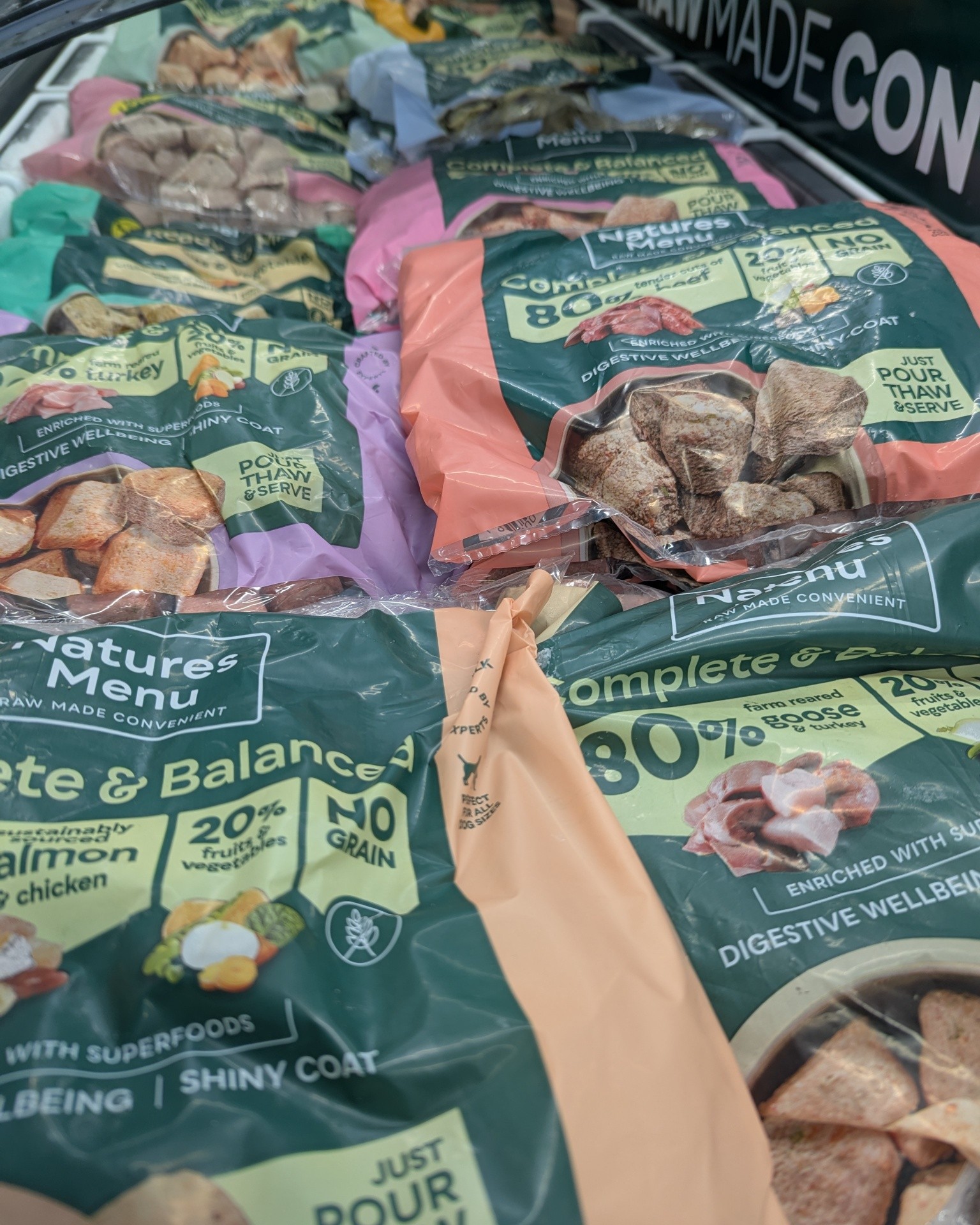 Wally's Pet Supplies Andover Facebook ad: Natures Menu 80/20 nuggets fully restocked across all…