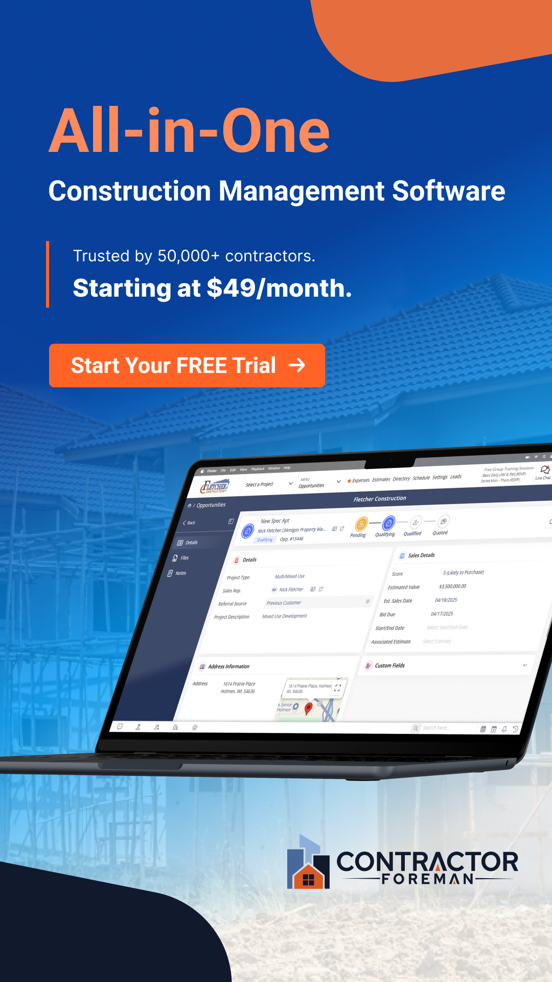 Contractor Foreman Facebook ad from May 22, 2026