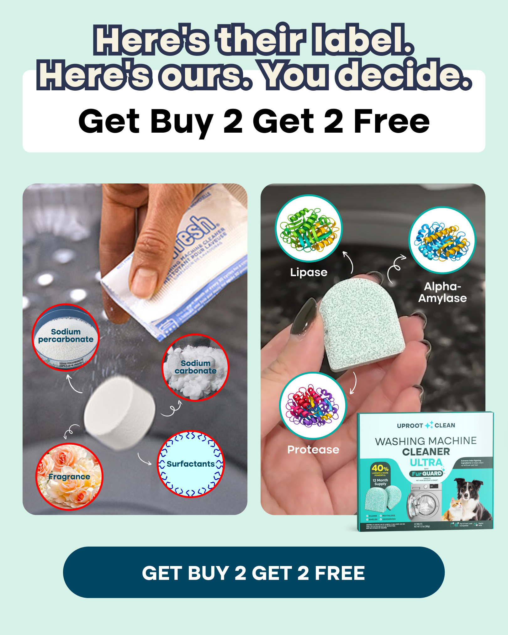 Uproot Clean Facebook ad: Get Rid of Bacteria & Pet Odor from Your Washer