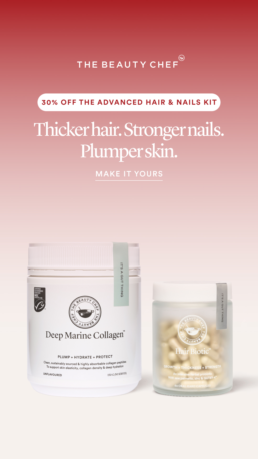 The Beauty Chef Facebook ad: 30% off Advanced Hair & Nails Kit