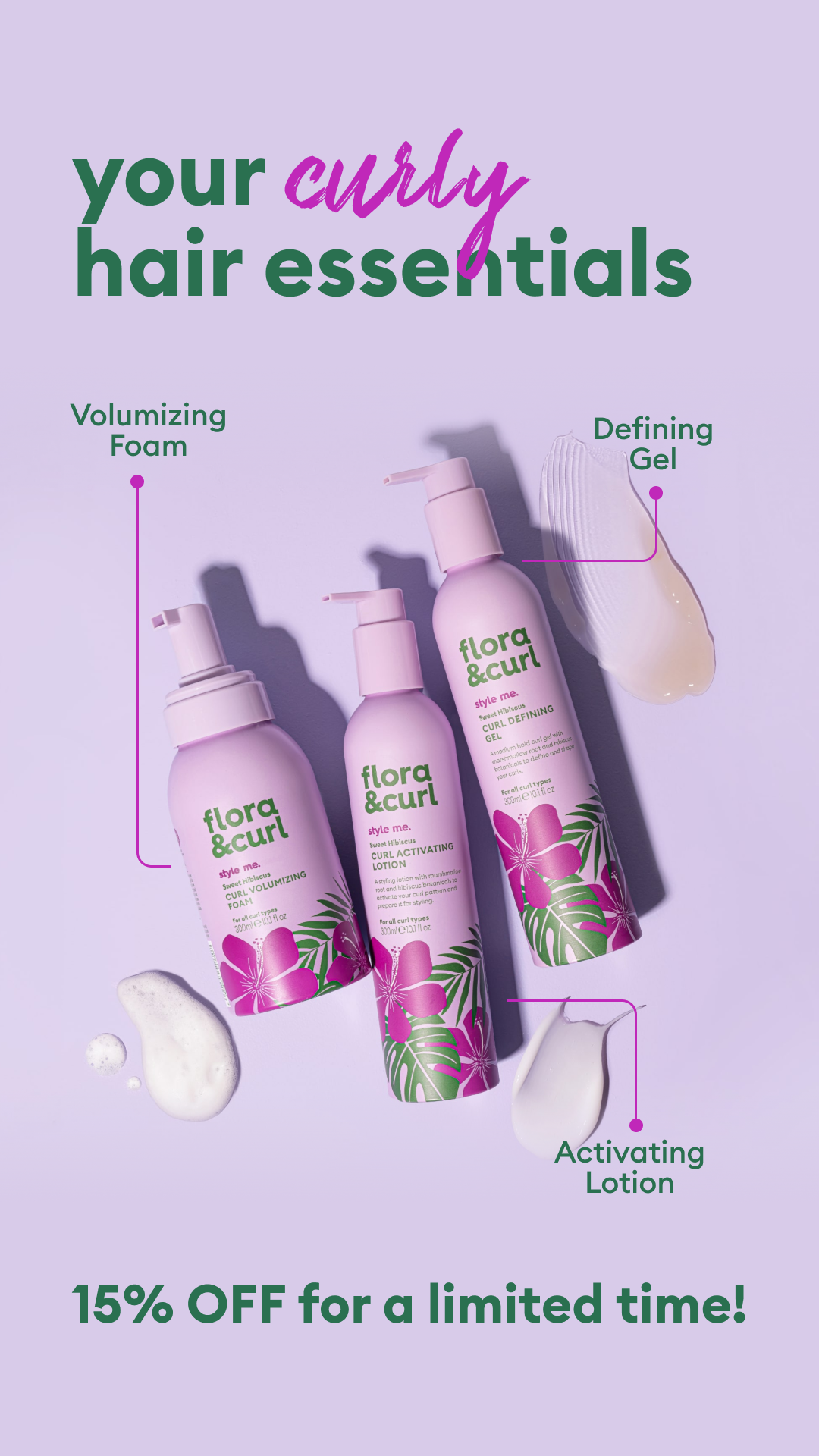 Flora & Curl Haircare Facebook ad