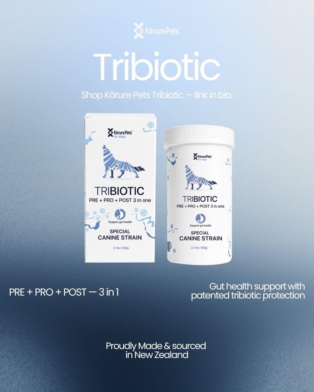 Kōrure Pets Facebook ad: 3-in-1 Gut Health Support for your Furry Friend