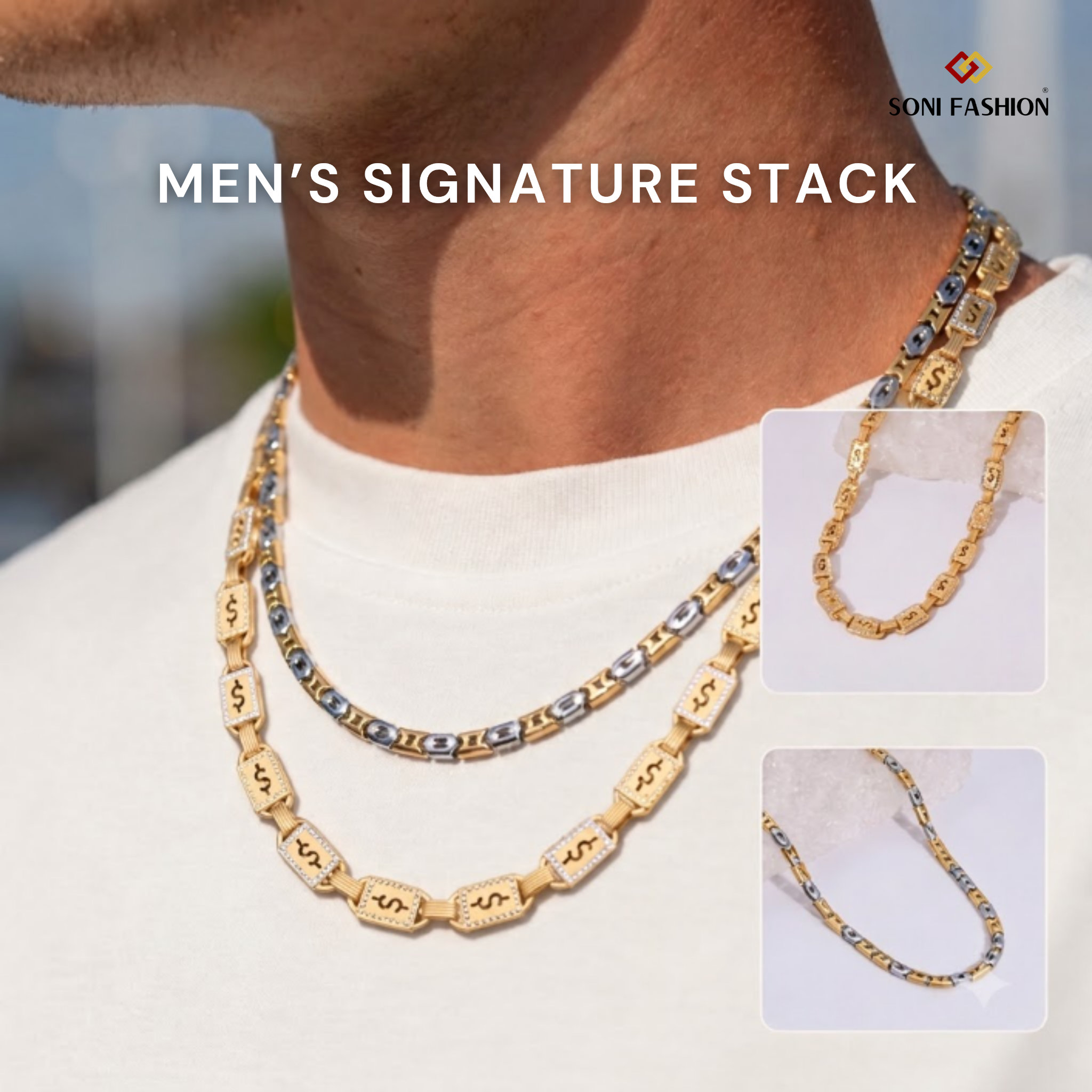 Soni Fashion Jewellery & Accessories for Men Facebook ad: Men's Signature Chain Stack