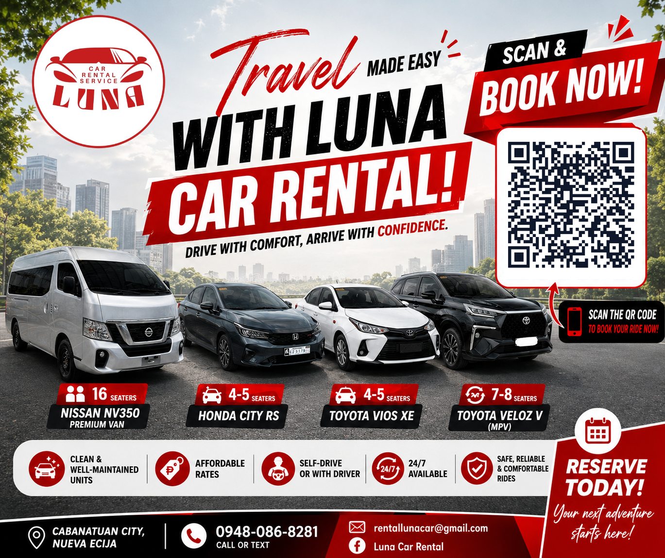 LUNA Car Rental Cabanatuan Facebook ad: Walang sariling sasakyan?