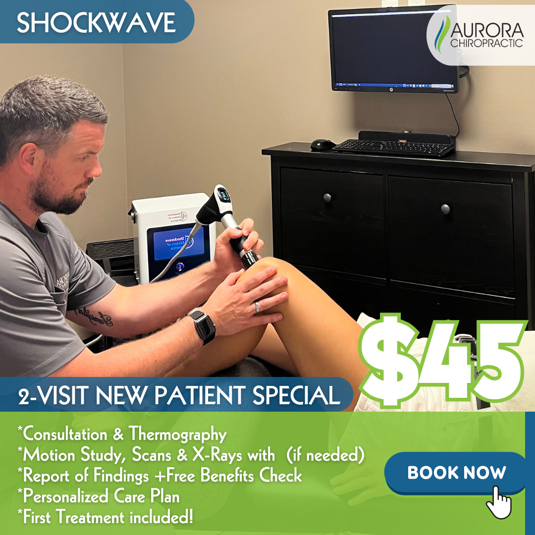Aurora Chiropractic Facebook ad: Try Shockwave Therapy for ONLY 45!