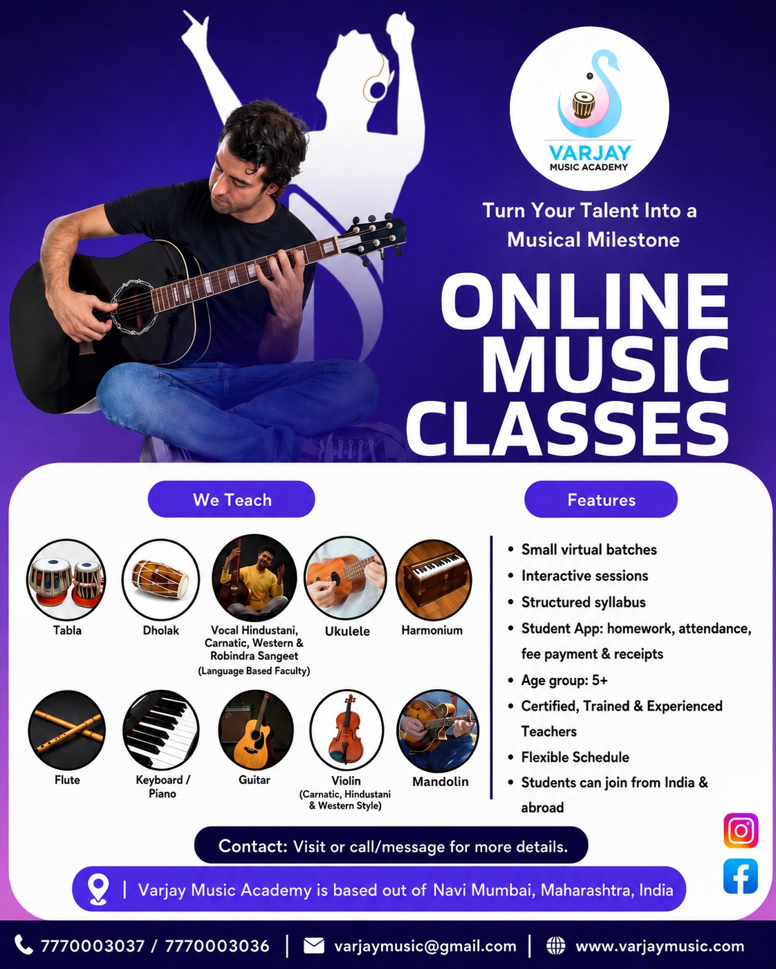 Varjay music academy Facebook ad from May 23, 2026
