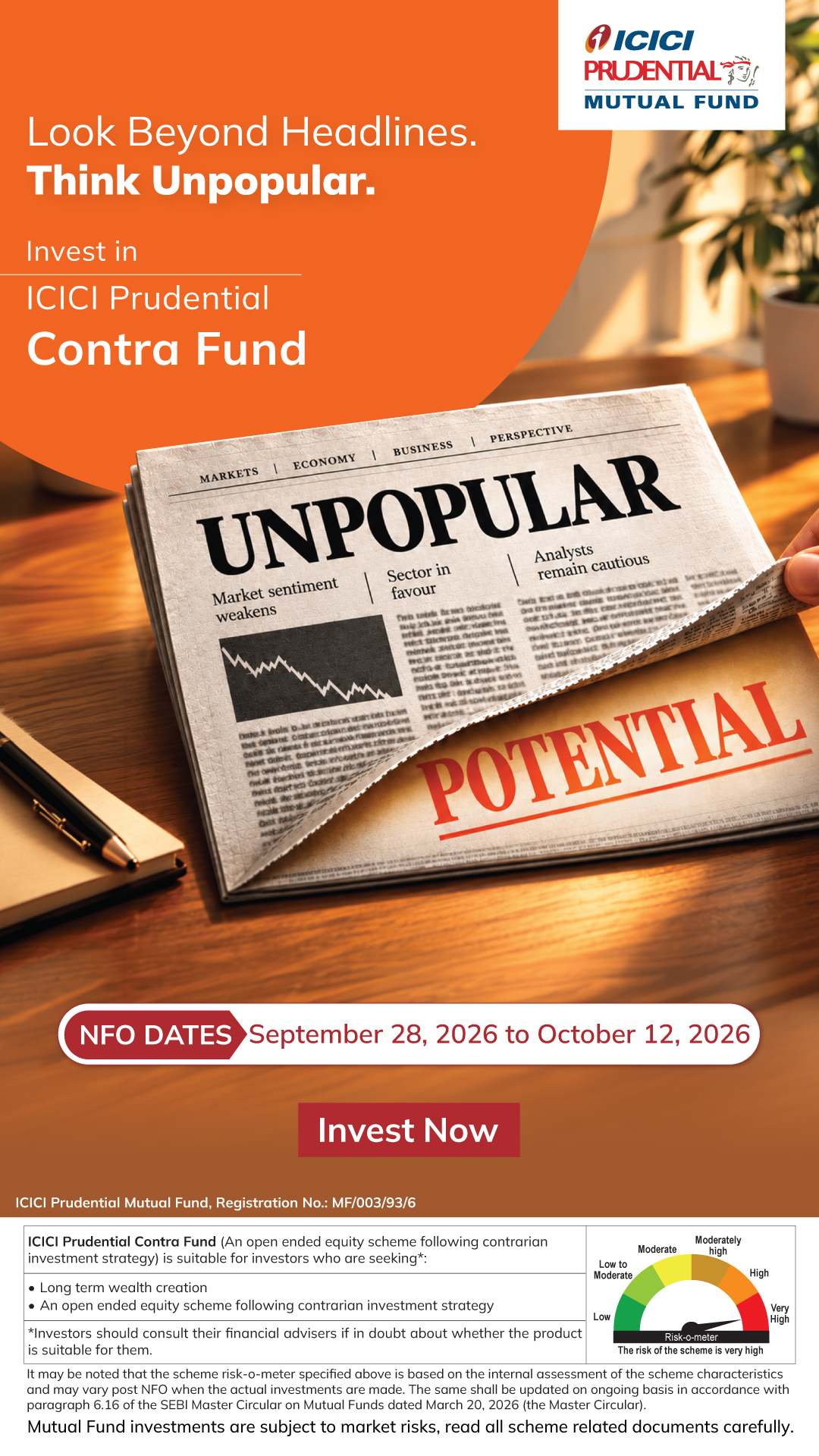 ICICI Prudential Mutual Fund Facebook ad: Look Beyond. Think Contra.