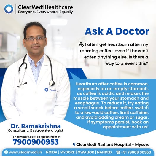 ClearMedi Healthcare Facebook ad: Coffee lover but hate the heartburn?