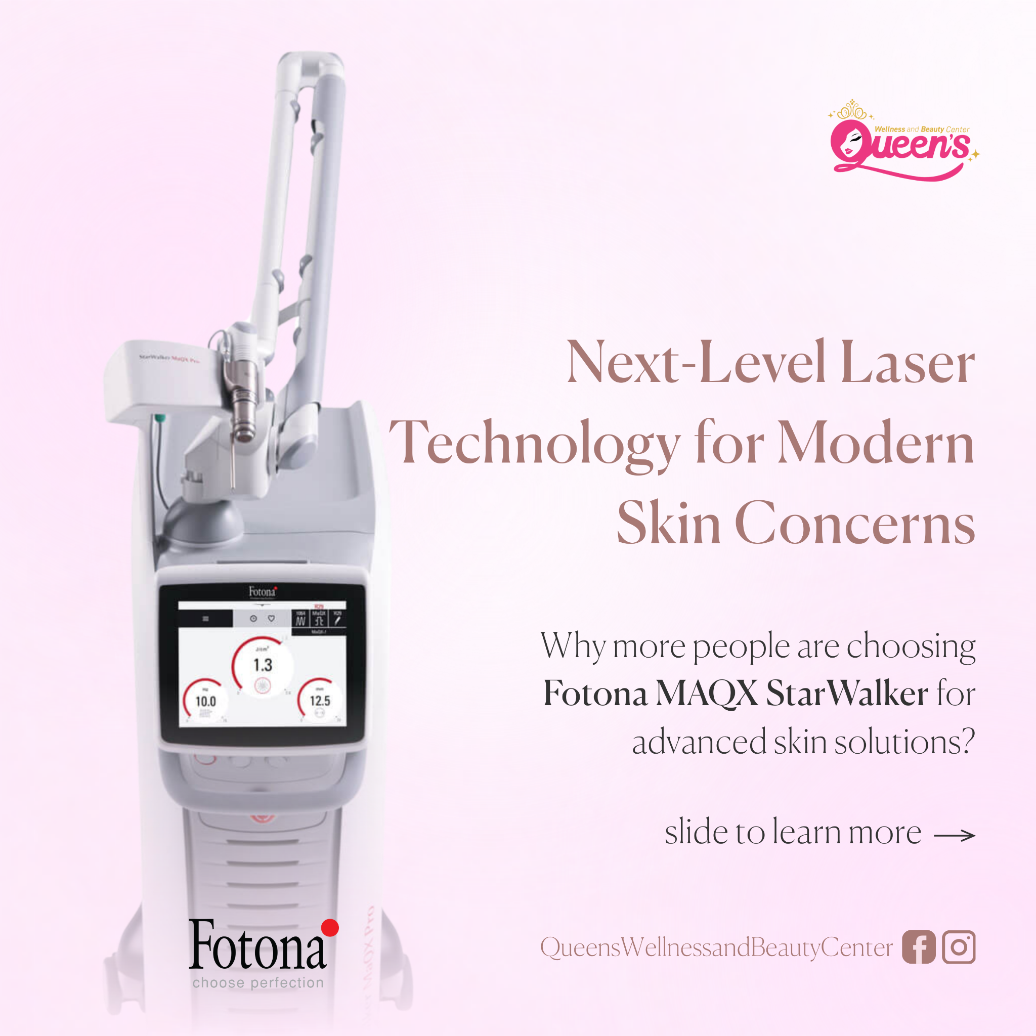 Queen’s Wellness and Beauty Center Facebook ad: Next-level laser care starts here