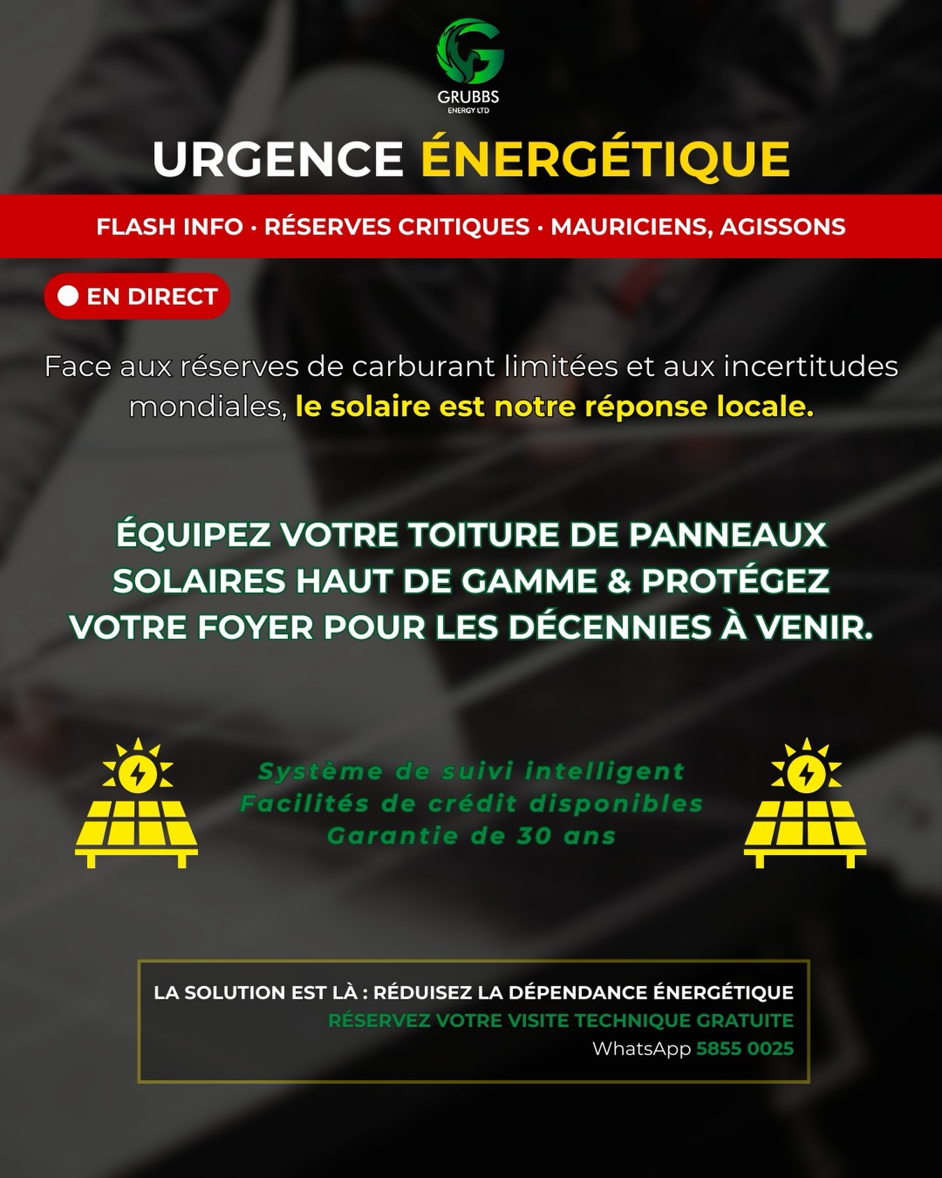 Grubbs Energy Mauritius Facebook ad: Experts warn: With the global oil crisis worsening…
