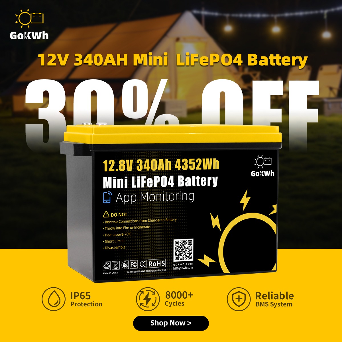 GoKWh Facebook ad: Lightweight & Smart BMS! 12V 340Ah LiFePO4 Battery…