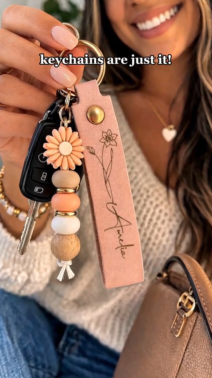 Callie Gifts Facebook ad: Personalized Birth Flower PU Leather Keychain with…