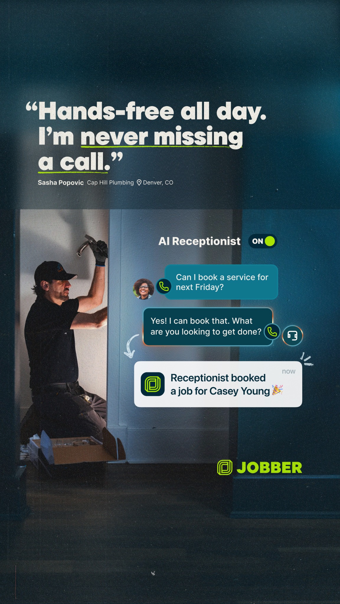 Jobber Facebook ad: Less calls, more jobs