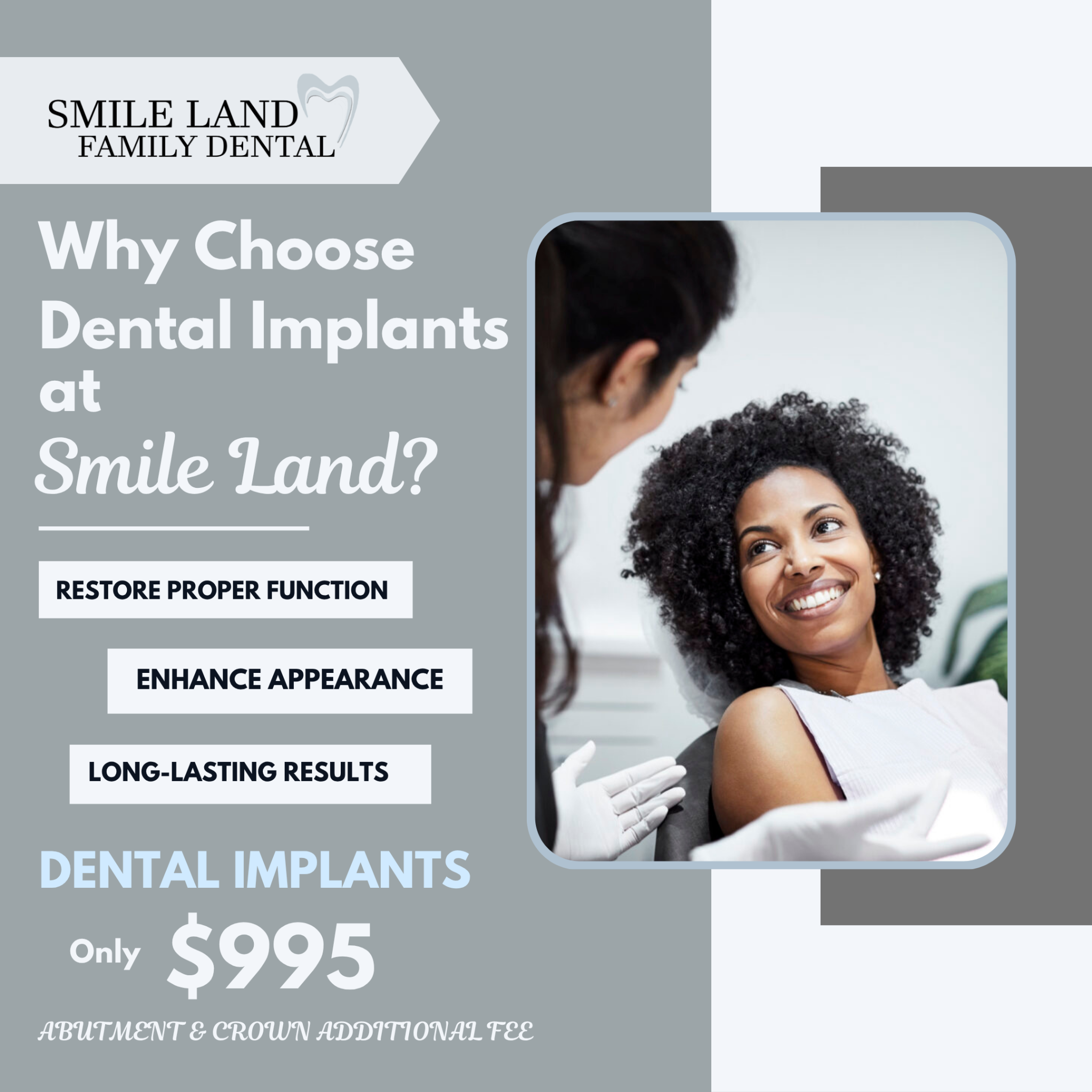 Smile Land Family Dental Facebook ad from Jul 1, 2025