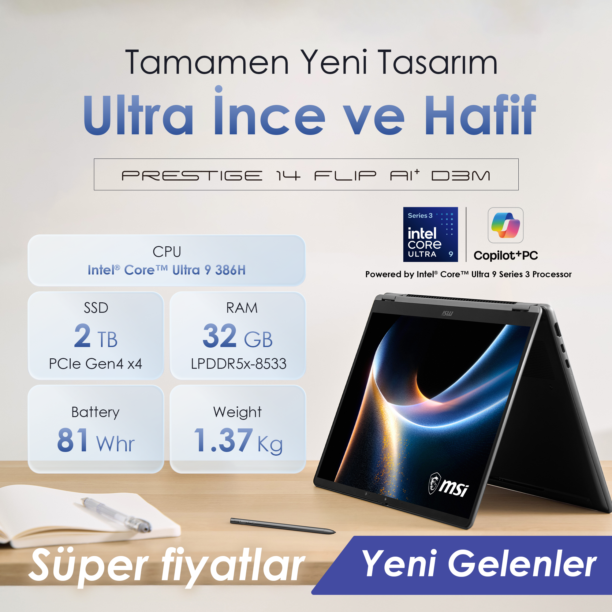 MSI Facebook ad: 2026 Tüm Yeni Prestige Serisi.